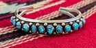 Vintage Native American Sterling Silver Turquoise Cuff Bracelet Navajo Signed Ra