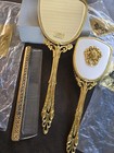 Vintage Globe Silver Co  24 Kt  Gold Plated 3 Piece Vanity Mirror-brush-comb Set
