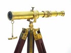 Antique Marine Brass Nautical Spyglass Telescope On Wooden Tripod Stand Gift