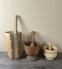 Vintage Antique Wood Mortar   Pestles - Lot Of 3 - Must Read