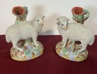 Pair Of Lovely 7 4 Tall Antique Staffordshire Sheep His  her Bud Vase English