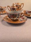 Child   s Japan Tea Set  Orange Gold With Hand Painted Red And Pink Flowers 