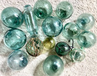 Set Of 15 Antique Japanese Glass Fishing Floats     Cylinder  Rare Yellow  Mixed