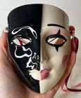 Vtg Clay Art Mardi Gras Ceramic Jester Mask 5  Black White