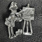 Vintage Danecraft Artist Brooch Pin Painting At Easel  rhinestones 2  Silver Tone