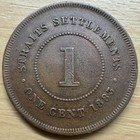 1883 Straits Settlements Silver One Cents Copper Coin