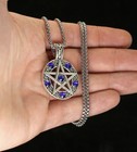 5 Star Pentagram Pendant Necklace 24  Stainless Steel Chain Blue Rhinestone
