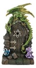 Fantasy Green Dragon With Wyrmling Perching On Door Arch Led Light Figurine