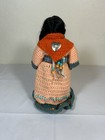 Vintage Native American 13 5    Doll With Crocheted Beaded Dress W  Stand