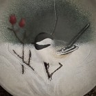 Norman Brumm Enamel On Copper 6  Plate Winter Snow Chickadee Bird Signed