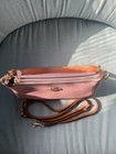 Coach Pink Signature Logo Canvas Zip Shoulder Bag W  Brown Leather Strap