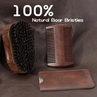 3 Pcs Beard Brush Comb Set Men Black Walnut Wood Dual Case Mustache Kit