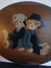 Hand Painted Wood Wall Plaque Amish Bears Couple Folk Art 14 5   Vintage Signed