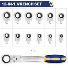 12 In 1 Metric 819mm Flex Head Ratcheting Combination Wrench Set Auto Tool