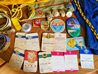 42 Items  1960-82 Cub boy Scout Shirts Hats Scarves Patches Compass Belts Pins 