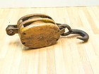 Antique Wooden Double Pulley Block   Hook     24   