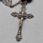 Vintage Black Bead Rosary Crucifix Catholic Religious Silver Tone