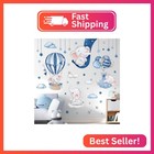 Decalmile Blue Grey Sleeping Elephant Wall Decals Hot Air Balloon Moon Clouds St