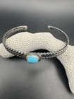 Vintage Sterling Silver Turquoise Cuff Bracelet Twisted Rope Southwestern Sz 7