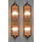 Pair Art Deco Brass Glass Rod Wall Sconces   Vintage Ship Nautical Lamp Fixture