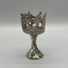 Vintage Judaica Brutalist Brass Kiddush Cup Holder Goblet