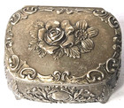 Vintage Metal Trinket Jewelry Box Floral Silver Casket Victorian Japan