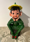 Vtg Ceramic Pixie Elf Brinn   s Christmas Seated Flower On Head Japan 1950s