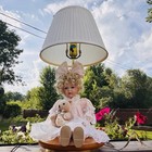 Vintage Adi Lamps Porcelain Doll Table Lamp Pink Lace Teddy Bear Nursery Cottage