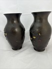 Japanese Bronze Vases W Flowers   Birds        Meiji Period Mixed Metal - Pair