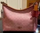 Coach Pink Brown Signature Shoulder Bag Gold Hardware With Bag Charm