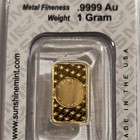 Sunshine Minting 1 Gram Gold Bar  9999 Fine Au Sealed Assay Card Serial  a155201