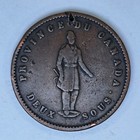1852 Canada Quebec Bank One Penny deux Sous Token  damaged   sa29