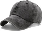 Black Solid Cotton Baseball Cap Adjustable Ponytail Slot Casual