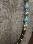 Elegant Beaded Necklace Via With Blue Synthetic Malachite Brown Wood Accents