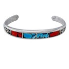 Vintage Sterling Silver 925 Turquoise Coral Inlay Cuff 6 