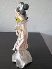 Vintage Large Porcelain Japanese Hand Painted Geisha Girl Kimono Fan 