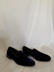 Saks Fifth Avenue Navy Blue Velvet Smoking Slipper Loafer Made Italy Cuoio Sz 8