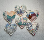 Prim Tattered Vintage Quilt Heart Bowl Fillers  tiered Tray Tucks   Set Of 6