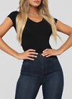 Women s Premium Soft Cotton Knit Basic T-shirt V-neck Short Sleeve Solids Fitted