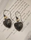  Vintage Puffy Heart Earrings Silver Tone Metal Beaded Dangle Hooks 90s Jewelry