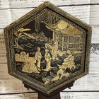 Antique Chinese Qing Dynasty Wood Metallic Inlaid Lacquer Decorative Piece-11 5 