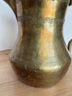 Vintage Brass Dallah Coffee Pot 12  Middle Eastern Islamic Etched Maker Mark