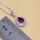 925 Silver Tear Drop Pear Cz Ruby Ring Earrings Bracelet Pendant Necklace Set