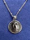Vintage Roman Coin Pendant Necklace     Antique Style Coin Medallion Silver Tone