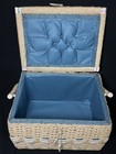 Vintage Woven Wicker Sewing Basket W plastic Insert   Lots Of Cool Supplies Vgc