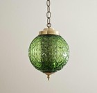 Green Scroll Vintage Hanging Light Swag Lamp Retro Glass Globe Diffuser Antique 