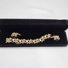 Trifari Vintage Gold Tone Crown Faux Pearl   Rhinestone Leaf Bracelet   Earrings