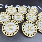 10 Chanel Buttons Gold White Cc Logo Metal 23mm Vintage