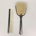 Vintage 1940s-50s Ornate Silver Plate Hair Brush Comb Vanity Set