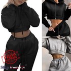 Cropped Tracksuit Sweatsuit Hoodie Hooded Sports Suit Tops Sweatpants Pants Set